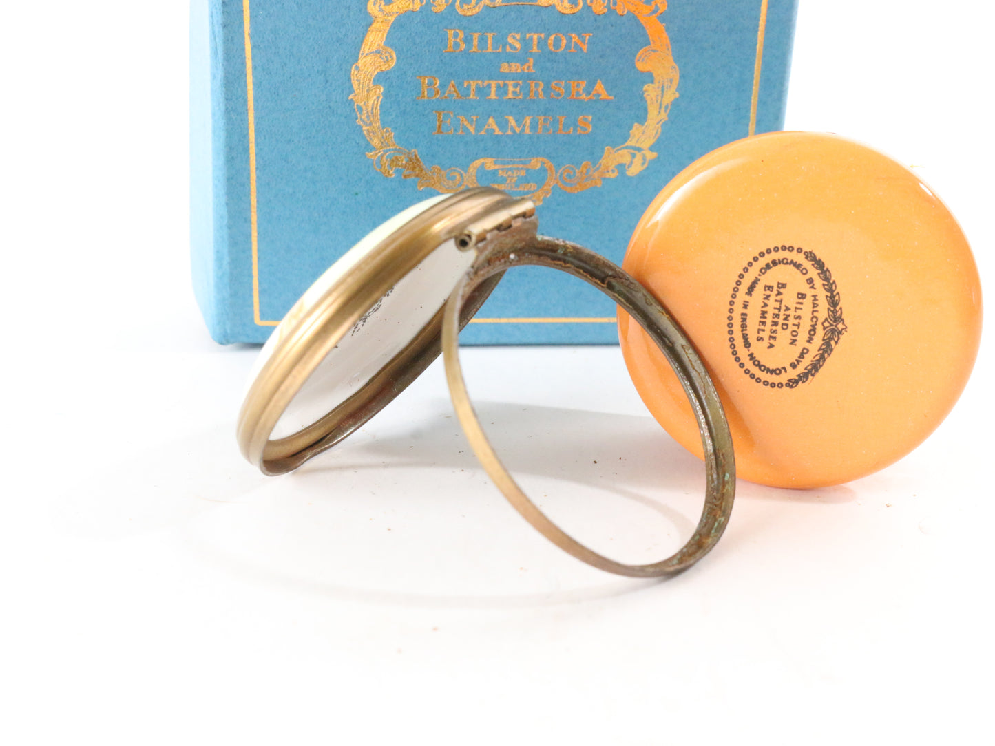 Bilston & Battersea Halcyon Days Owl Design Apricot Enamel Box