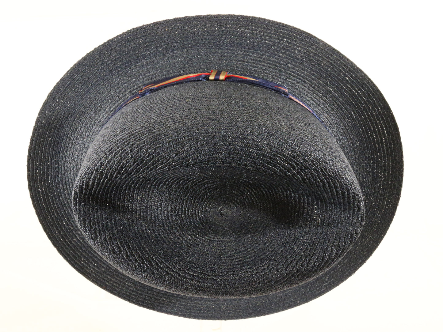 Vintage Biltmore Mens Classic Navy Blue Straw Milan Fedora 6 5/8 53cm