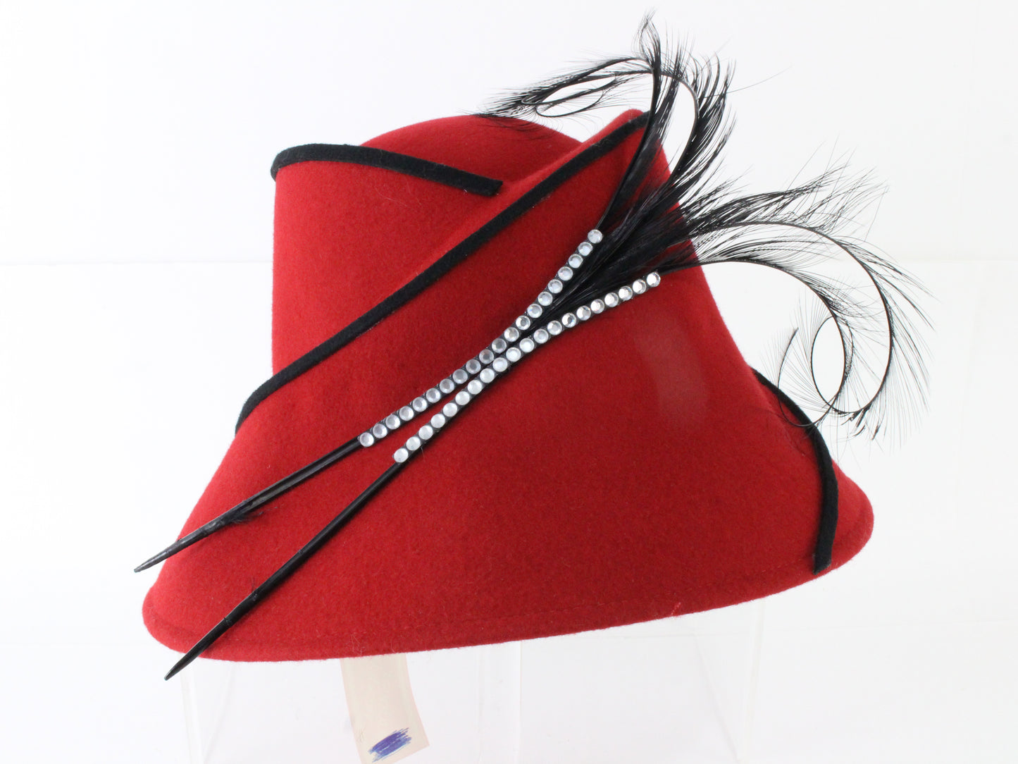 Chapeau Creations Ruth Kropveld Chic Red Black Designer Ladies Hat 6 7/8 55cm