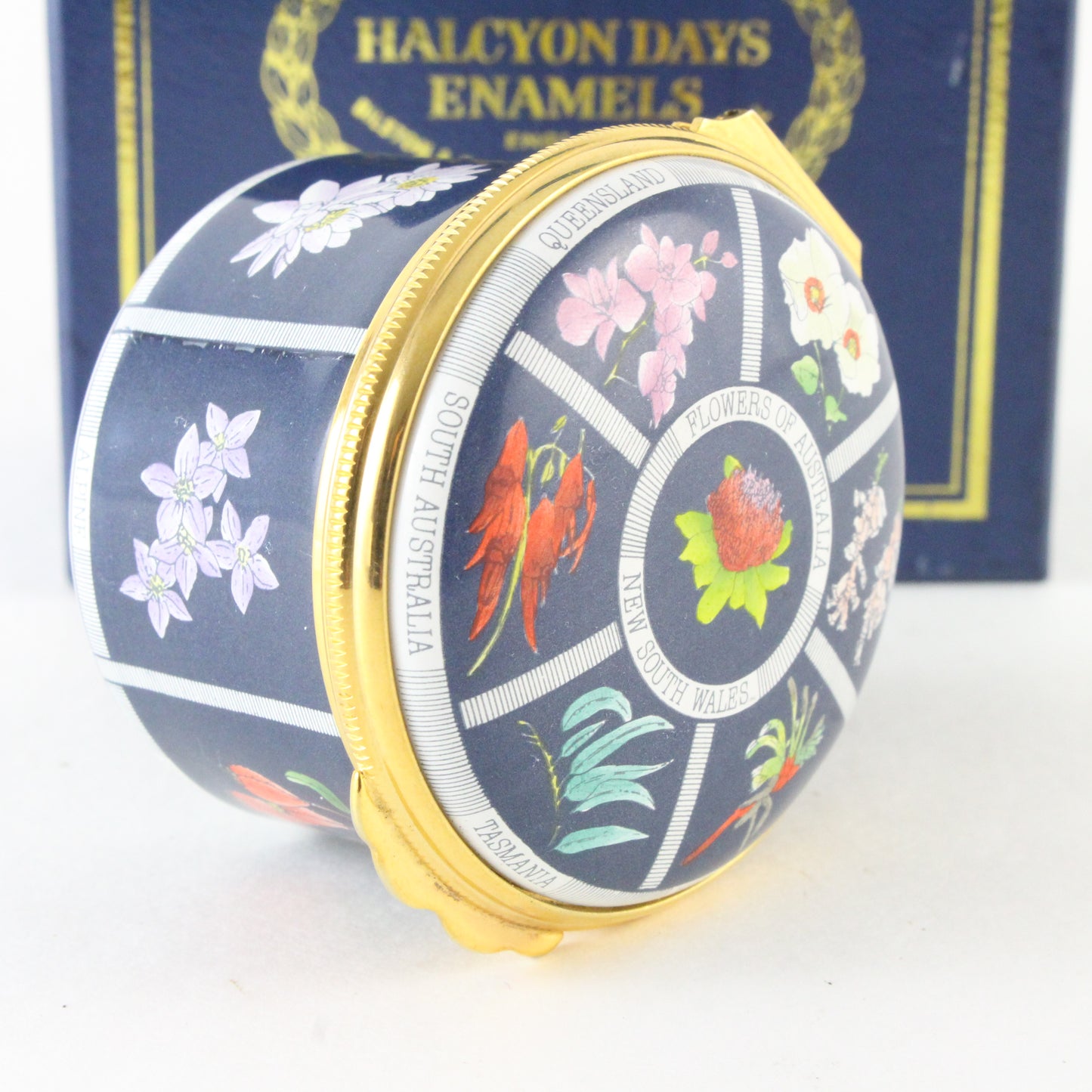 Vintage Halcyon Days Enamel Box 1988 Flowers Of Australia Bilston Battersea