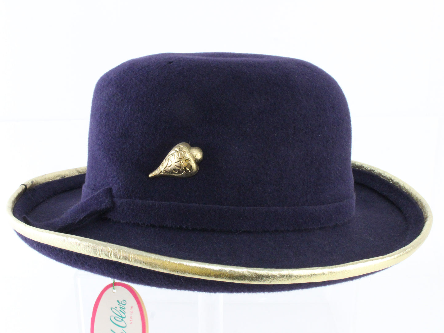 Frank Olive Private Collection Ladies Navy Blue and Gold Felt Hat 7 56cm