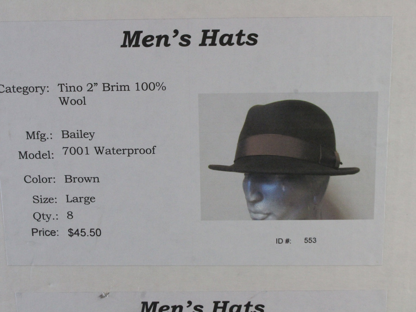 Bailey of Hollywood Mens Brown Wool Felt Water Resistant Fedora MULTIPLE SIZES