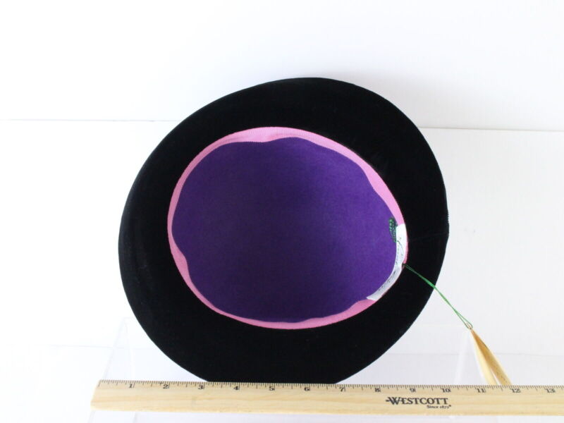 Frank Olive New York Ladies Purple And Black Felt Hat 6 7/8 55cm VINTAGE