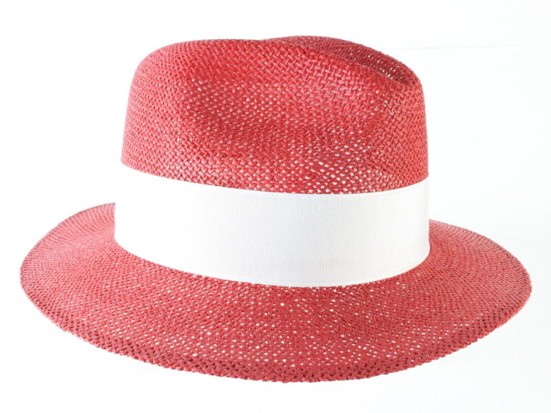 Vintage Biltmore Mens Red Straw Fedora W/ White Band S SMALL