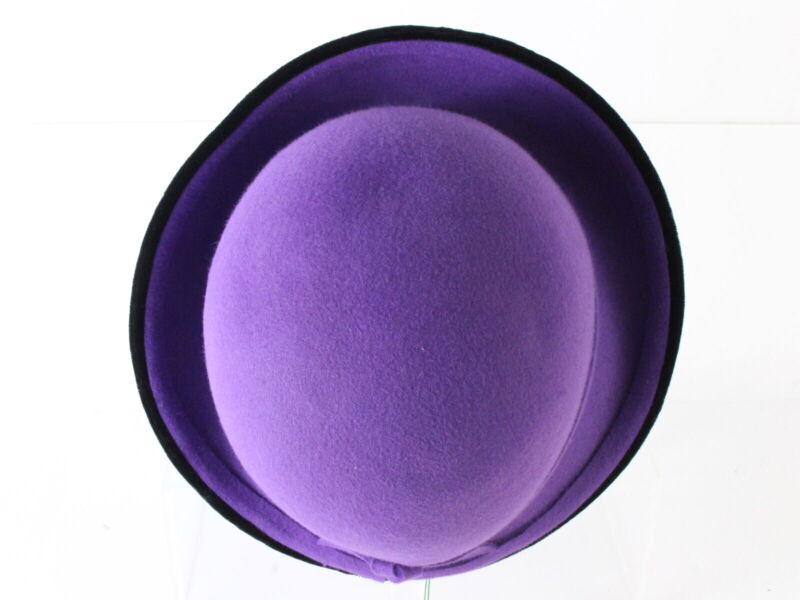 Frank Olive New York Ladies Purple And Black Felt Hat 6 7/8 55cm VINTAGE