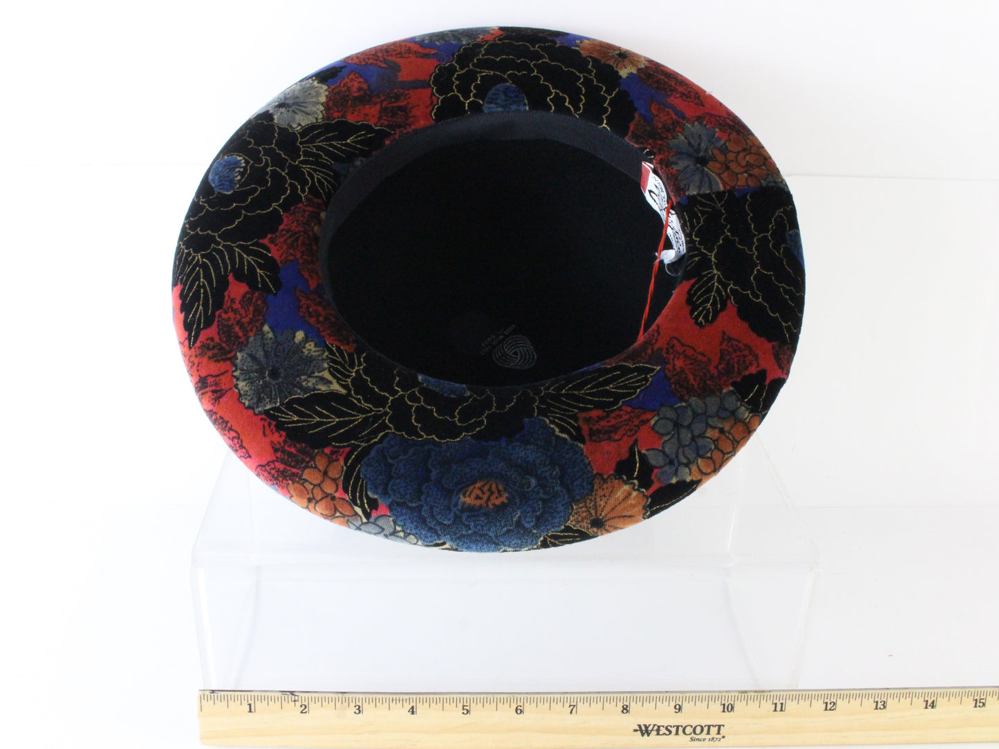 Adolfo II Ladies Elegant Black Wool Felt Hat W/ Floral Pattern 7 56cm