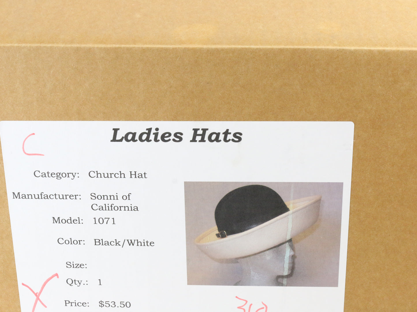 Sonni of California Ladies Black and White Wool Felt Hat W/ Belt 6 7/8 55cm