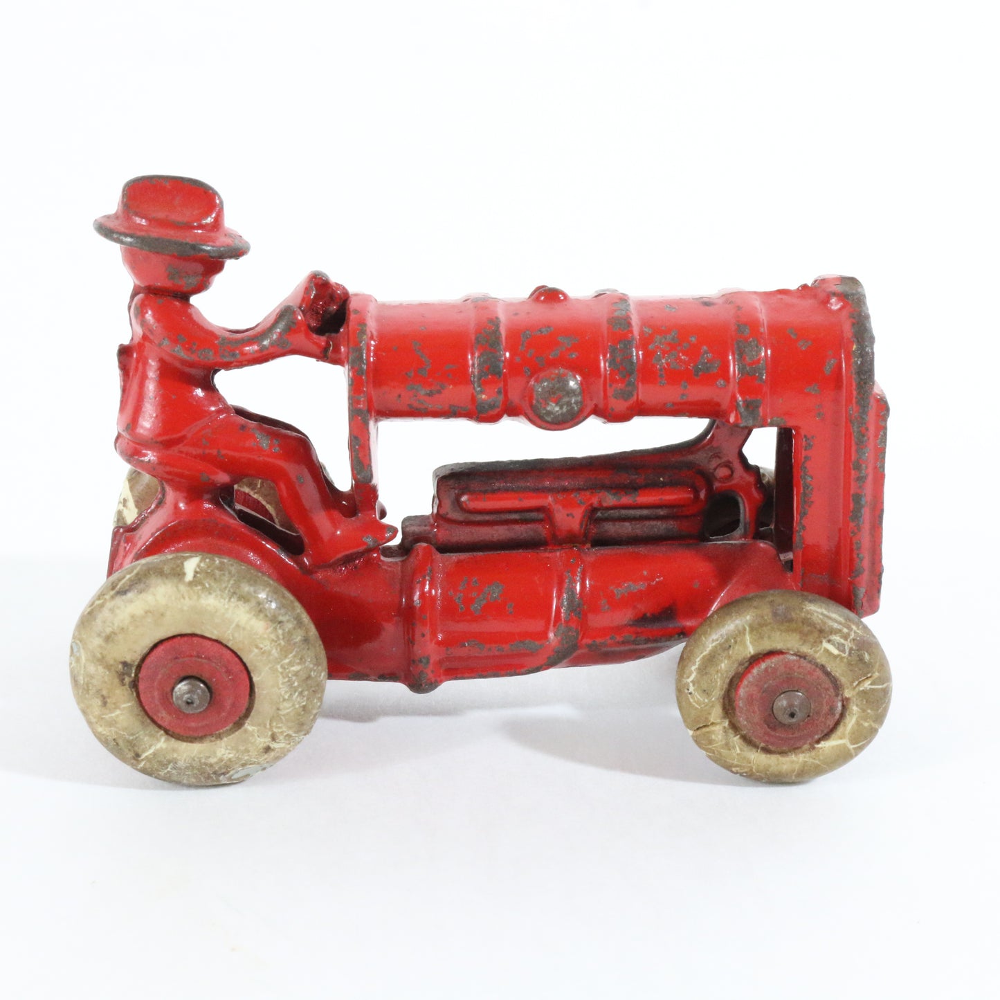 Vintage Cast Iron Red Fordson Tractor w/ Driver Arcade 3.5��� Balloon Wheels