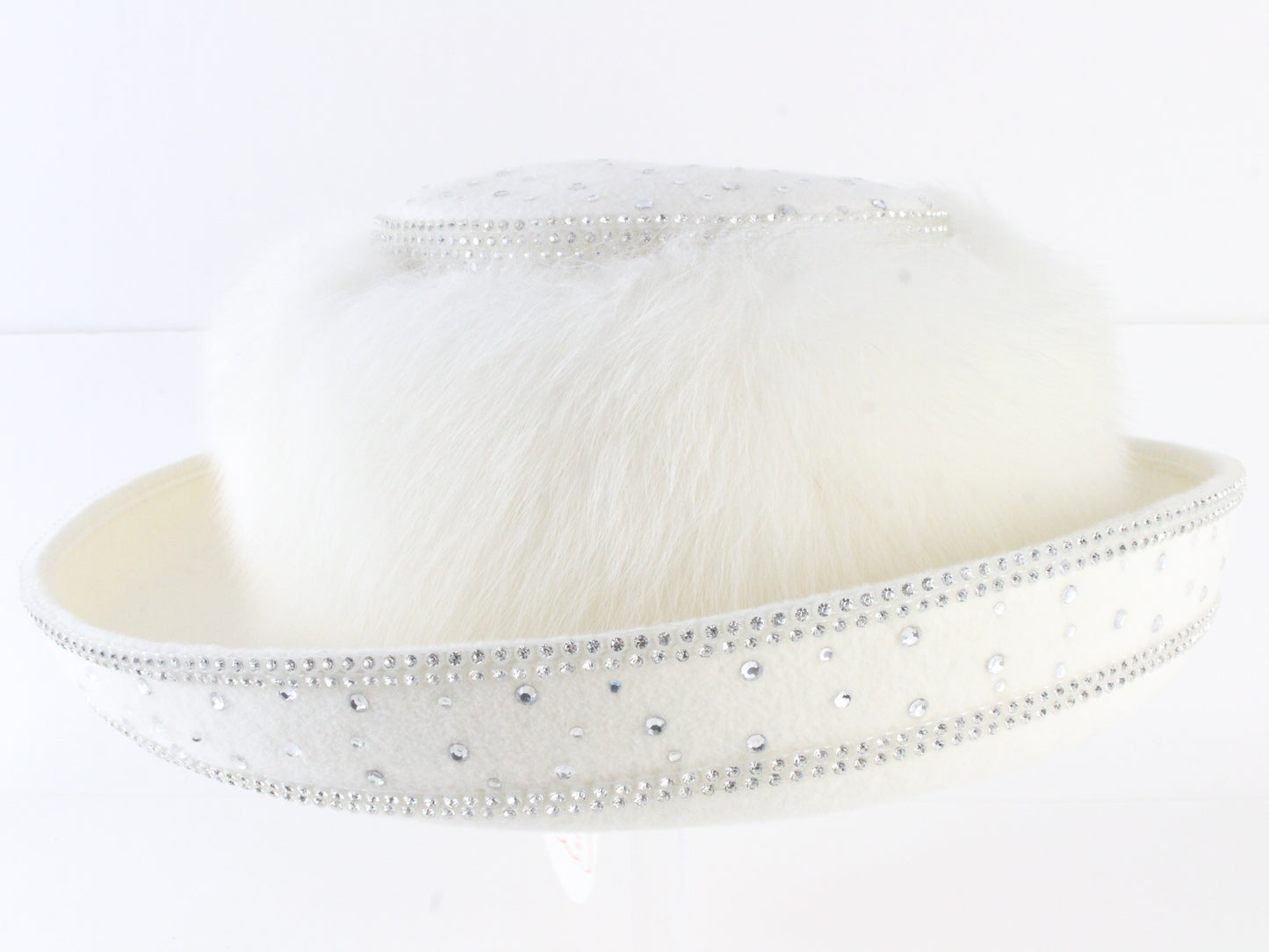 George Zamaul Couture Ladies Boutique White Felt Hat W/ Rhinestones 7 56cm