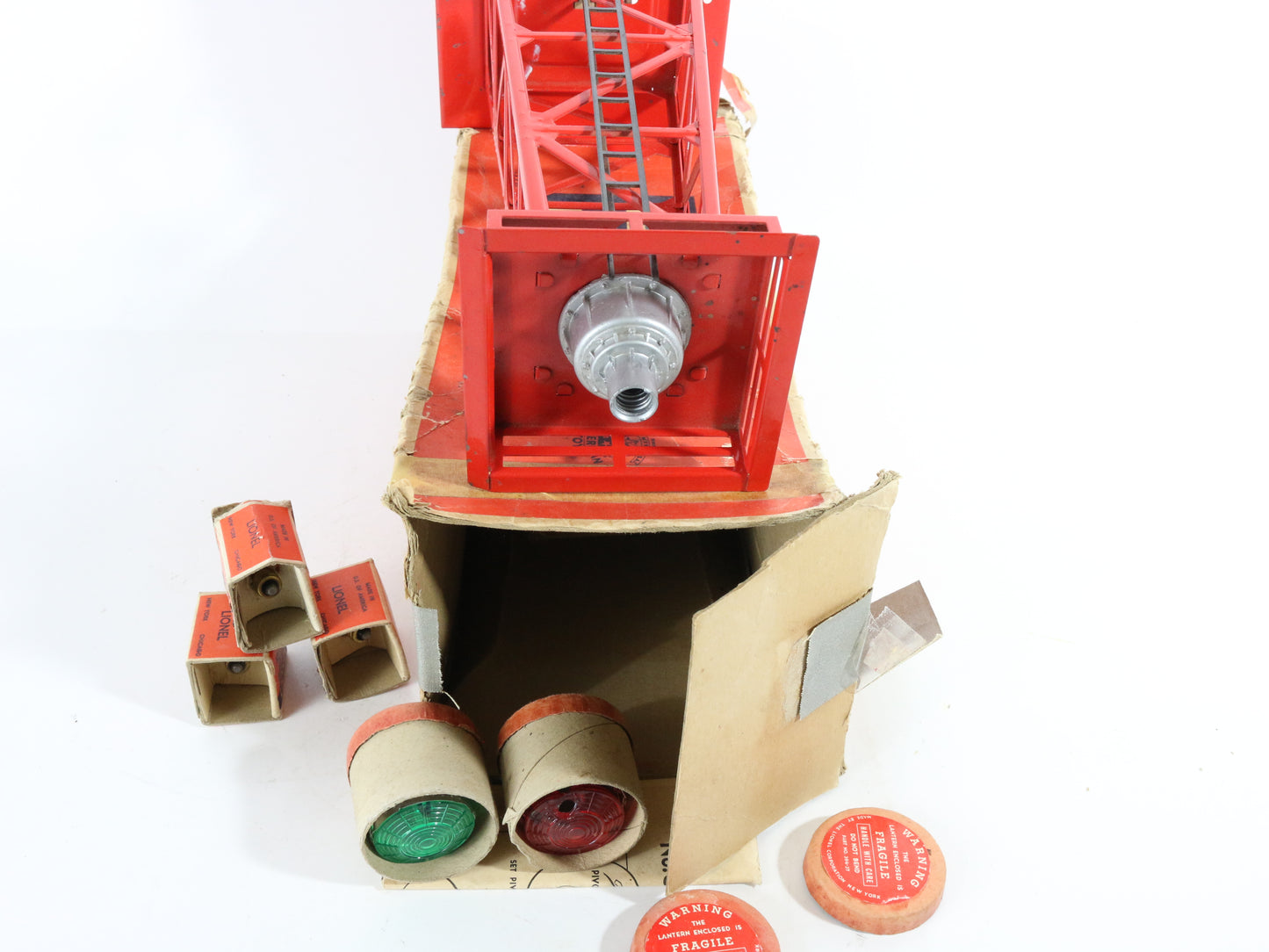 Lionel O Postwar 394 Metal Red Rotary Beacon W/ Bulbs & Boxes