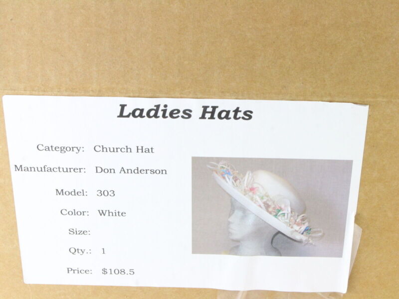 Don Anderson Ladies White Straw Spring Hat W/ Pink And Blue Flowers 7 56cm