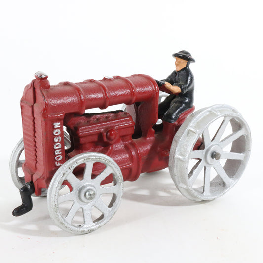 Vintage 1970s Era Red & Silver Fordson Tractor Farm Model Cast Iron 6"