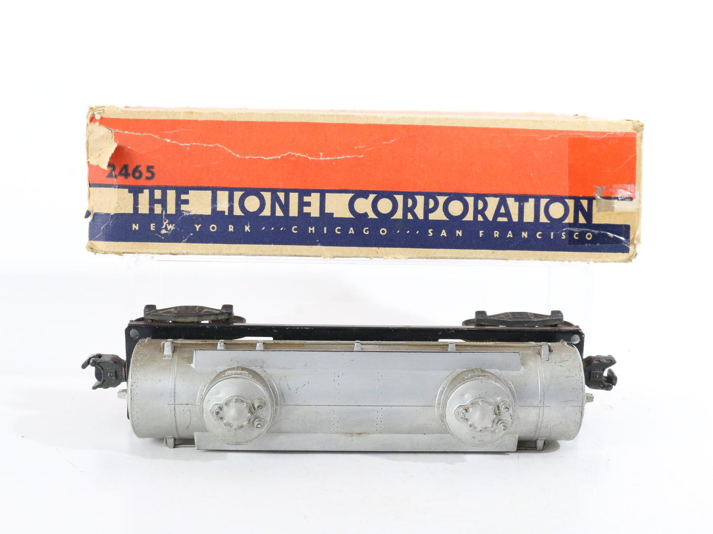 Lionel O Postwar 2465 Sunoco Twin Dome Silver Tank Car