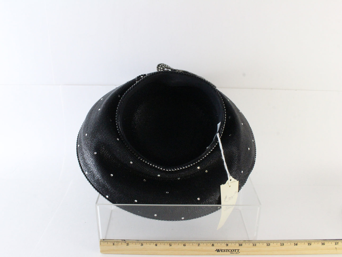 Makins New York Ladies Fancy Black Straw Like Hat W/ Rhinestones 7 1/8 57cm