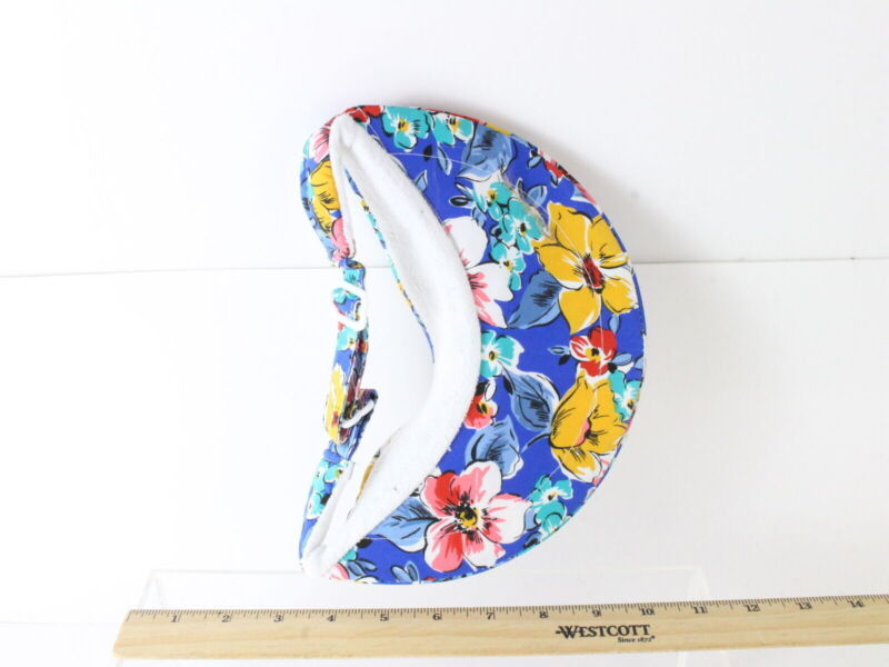 The Field Co Ladies Blue Cotton Sun Visor W/ Red And Yellow Flowers One Size