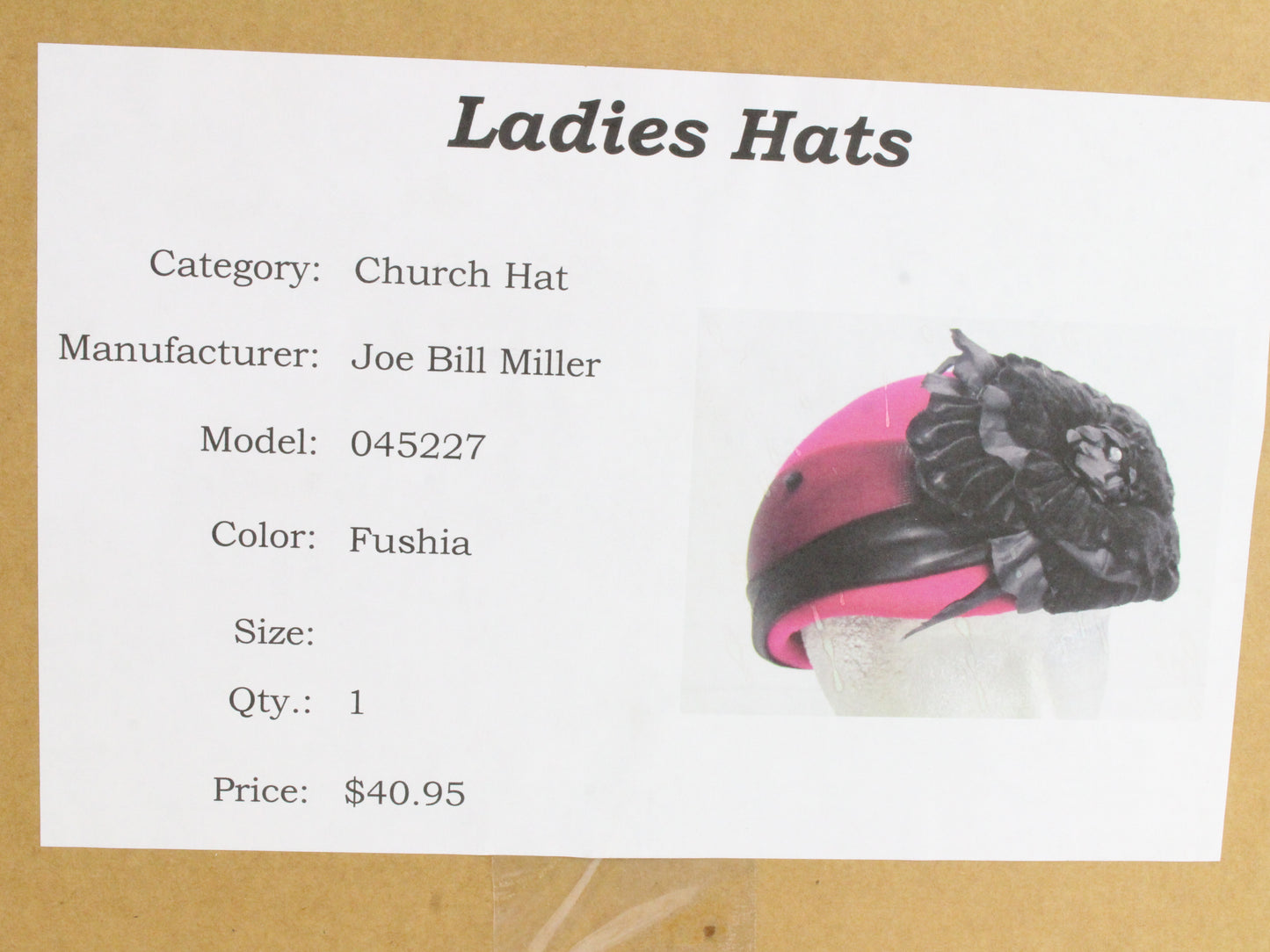 Joe Bill Miller Ladies Boutique Fuchsia Wool Felt Hat W/ Flowers 7 1/8 57cm