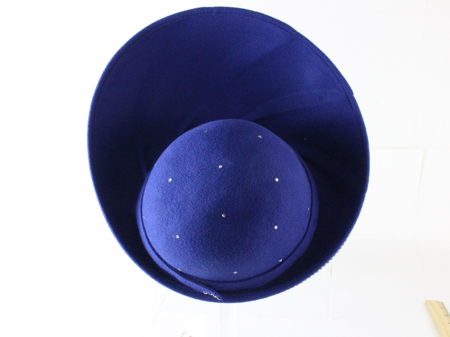 George Zamaul Couture Ladies Royal Blue Felt Hat W/ Rhinestones 7 56cm