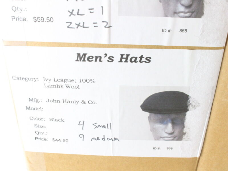 John Hanley & Co Ltd Mens Black Wool Ivy Cap NEWSBOY STYLE MULTIPLE SIZES