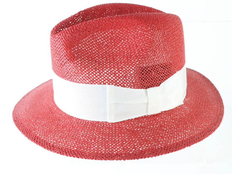 Vintage Biltmore Mens Red Straw Fedora W/ White Band S SMALL