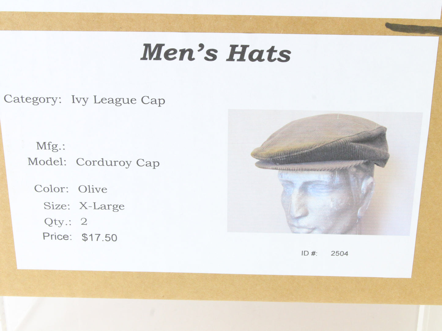 Newsboy Hat Mens Classic Olive Tan Corduroy Ivy League Cap XL