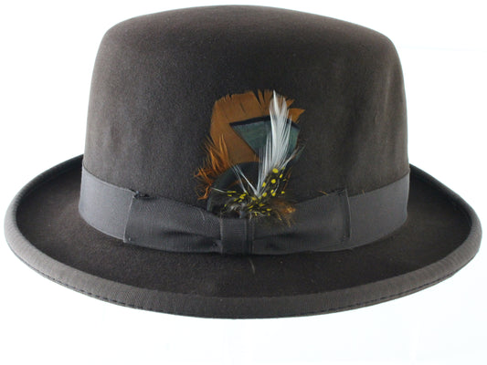 Top Hatters Mens Brown Fur Felt Fedora Derby Hat W/ Orange Feather 5x 6 7/8 55cm