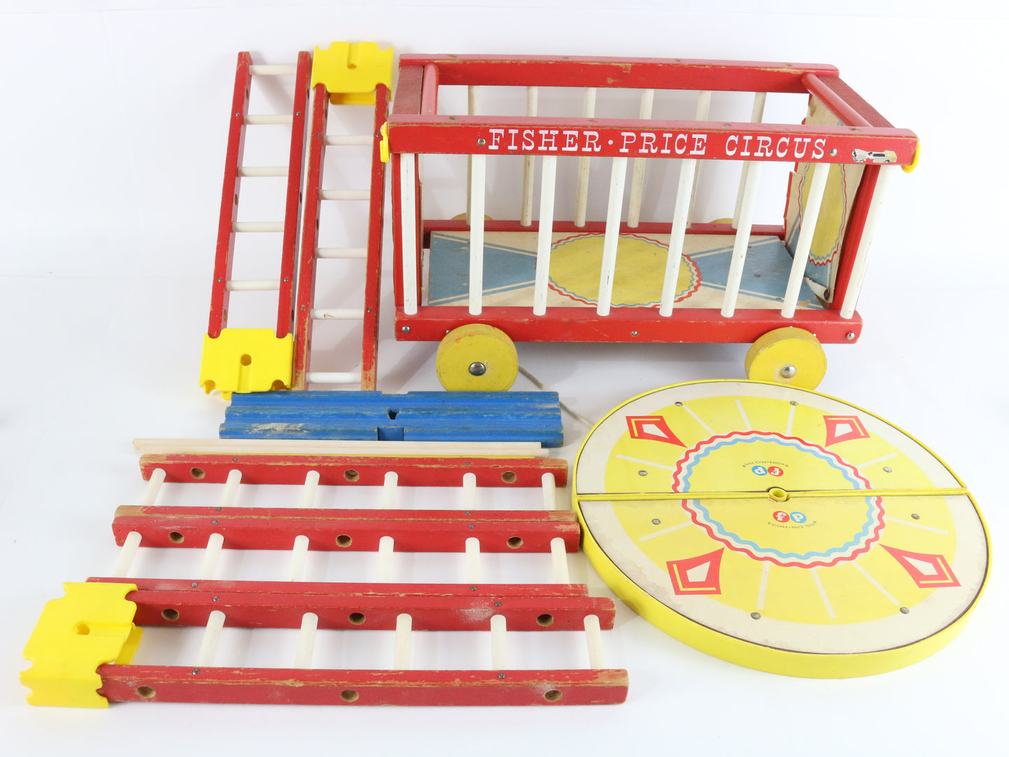 Vintage Fisher Price Circus Wooden Wagon Animals & Misc Pieces 15"