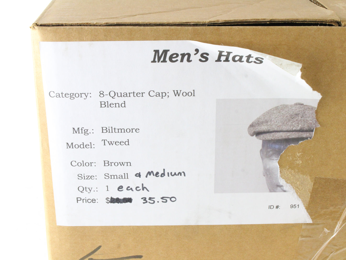 Biltmore Mens Brown Wool Blend Tweed Paneled Eight Quarter Cap S