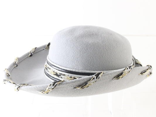 Mr D Ladies Boutique Gray Felt Hat W/ Gold and Silver Accents 6 3/4 54cm