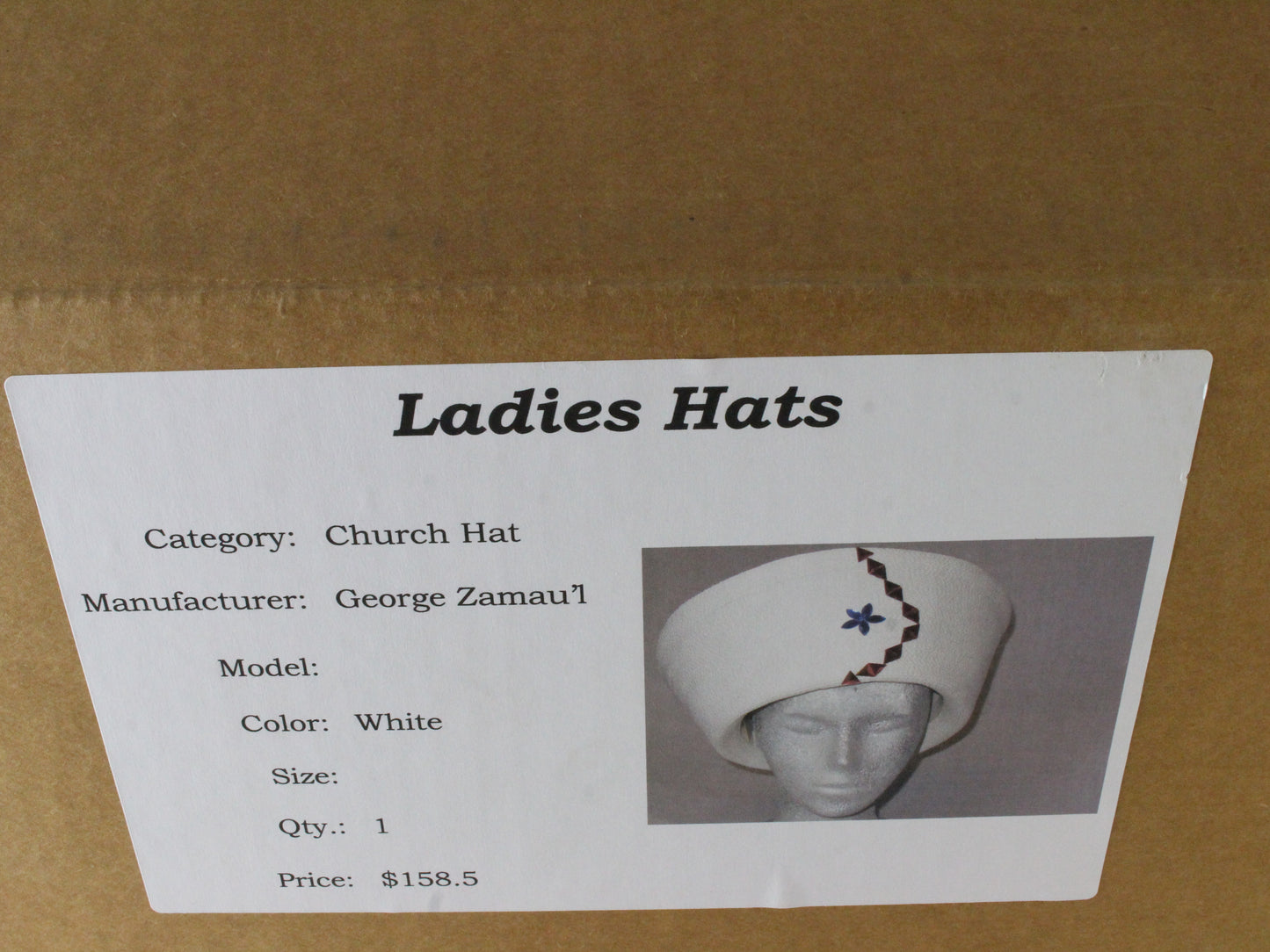 George Zamaul New York Ladies Church Hat White Weave W/ Rhinestones 7 56cm