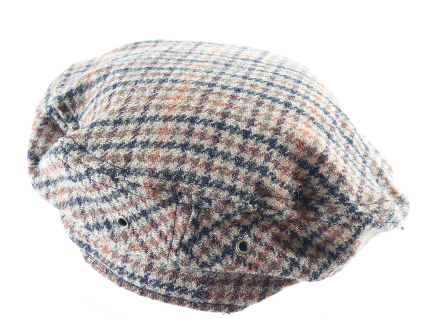 Avalon Classic Mens Brown and Orange Houndstooth Wool Beret S/M