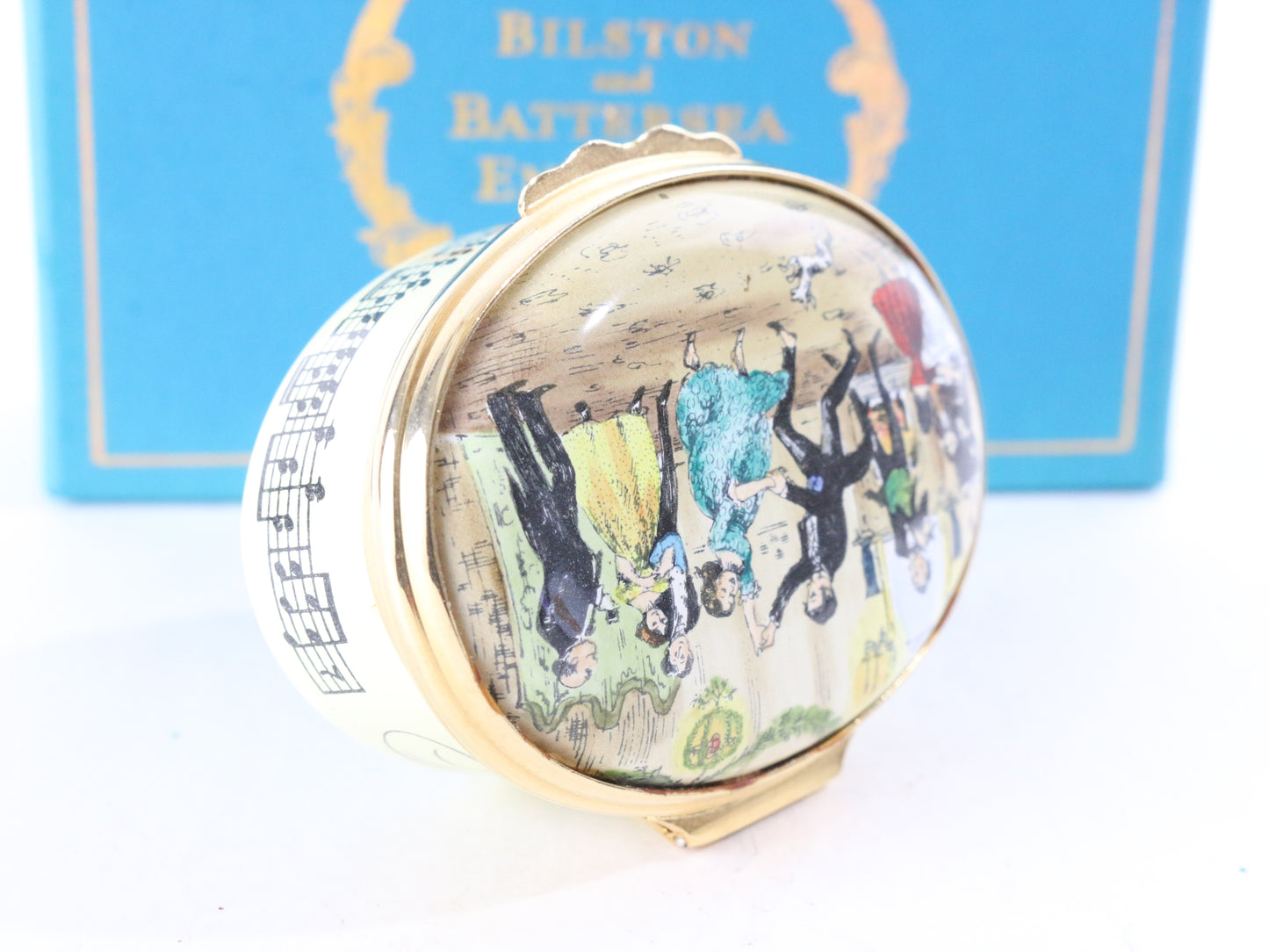 Bilston & Battersea Enamel Box Halcyon Days Christmas Polka Party 1976