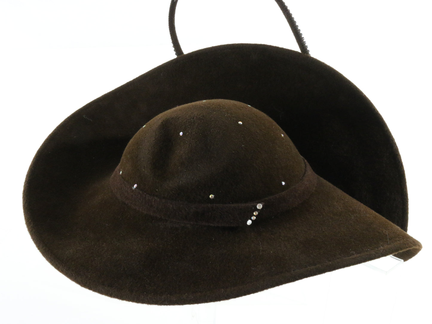 George Zamaul Couture Ladies Brown Felt Fancy Hat W/ Rhinestones 7 56cm