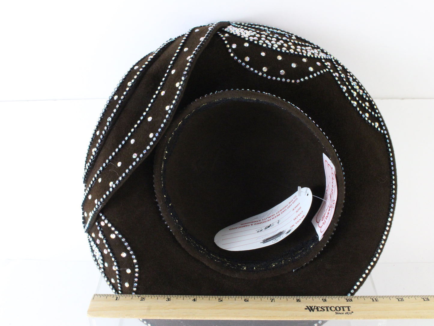 Goerge Zamaul Couture Ladies Brown Felt Hat W/ Rhinestones 7 56cm