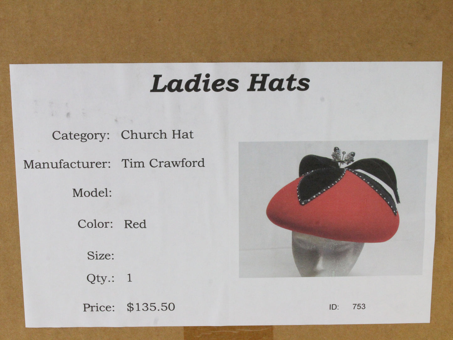 Tim Crawford Red & Black Ladies Boutique Couture Hat Felt 7 1/8 57cm