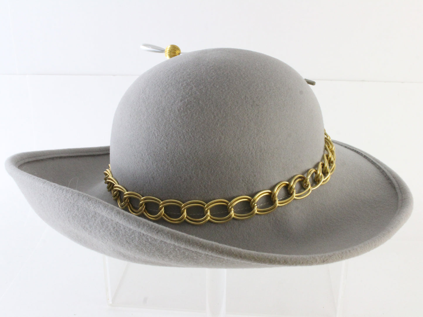 Adolfo II Ladies Gray Wool Felt Boutique Fancy Hat W/ Gold Band 7 56cm