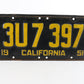 1951 California License Plate 3U7397 Vintage 6 digit Original Black & Yellow
