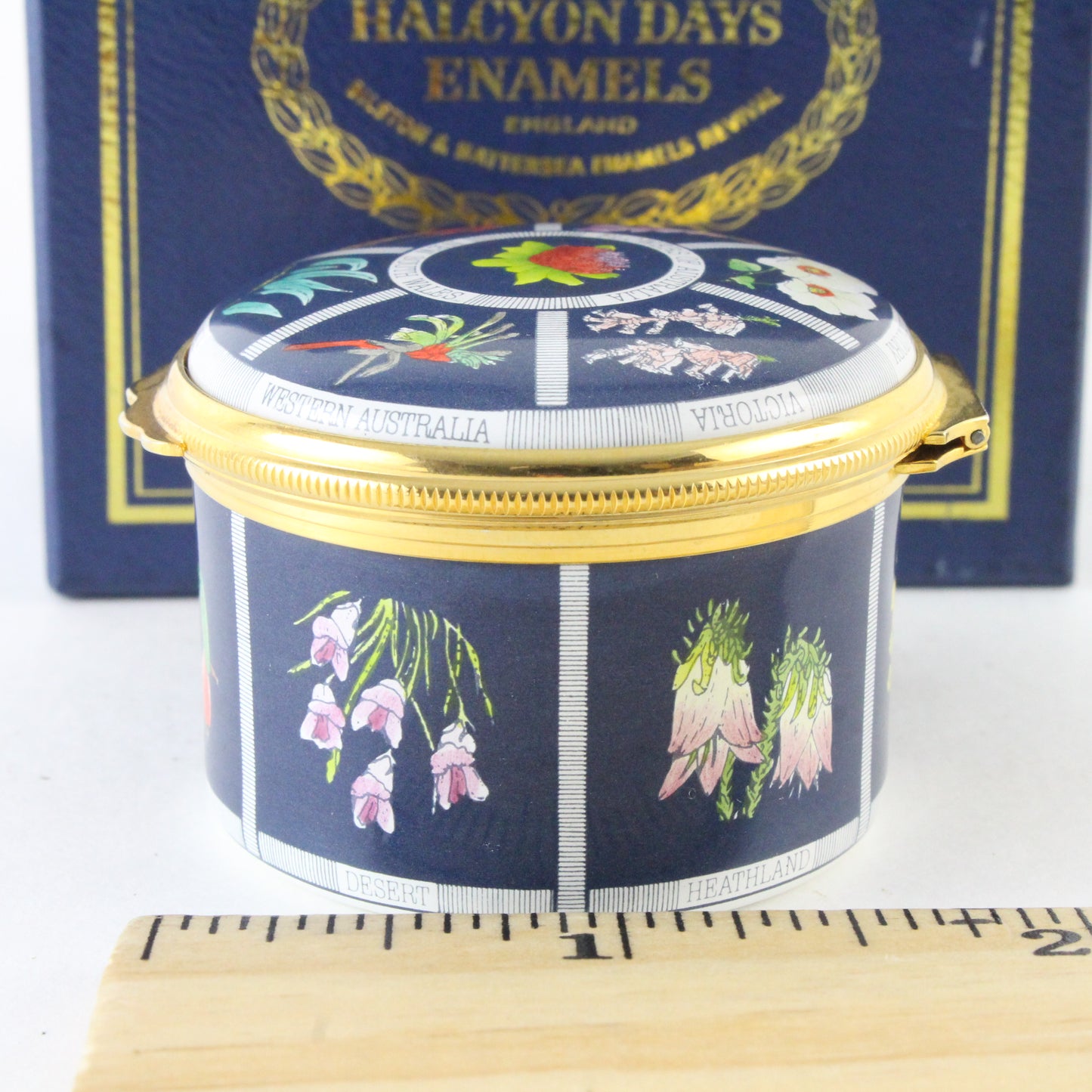 Vintage Halcyon Days Enamel Box 1988 Flowers Of Australia Bilston Battersea