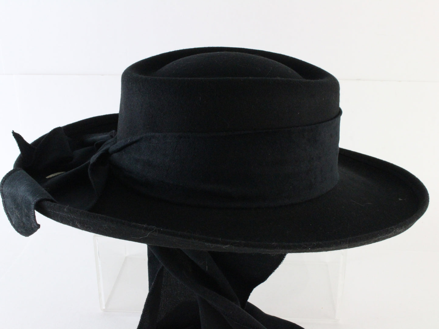 Fiesta Santa Barbara Ladies Black Soft Wool Felt Hat w/ Veil 6 3/4 54cm