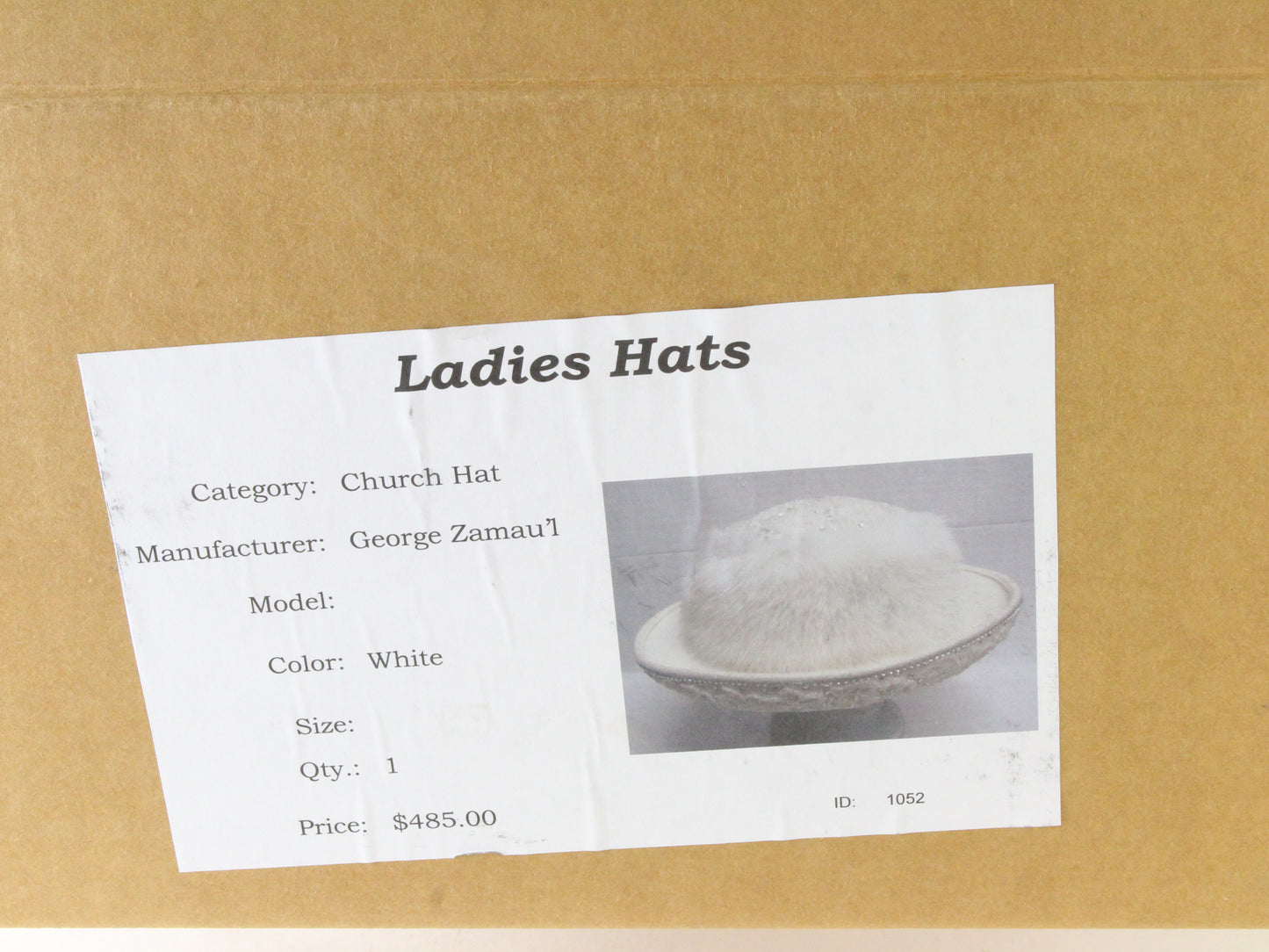 George Zamaul Couture Ladies White Felt Hat W/ Beading 7 1/8 57cm