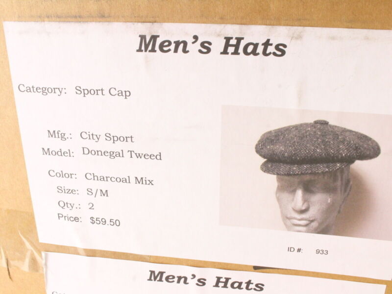 City Sport Mens Charcoal Genuine Donegal IRELAND Tweed Sport Cap W/ Black Lining