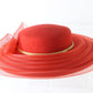 Sonni Of California Ladies Boutique Red Wool Felt CARTWHEEL Hat Bow 6 7/8 54cm