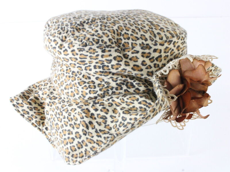 Peralta Place Ladies Leopard Print Boutique Hat W/ Rose 7 1/4 58cm