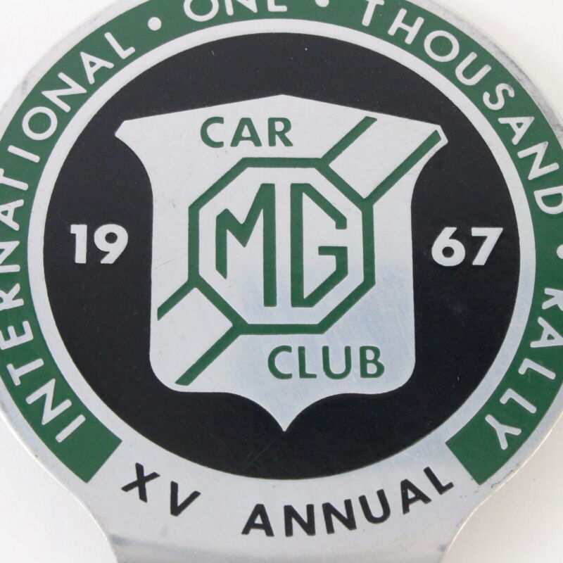 MG Car Club 1967 International One Thousand Rally 3.5" Metal Emblem Badge