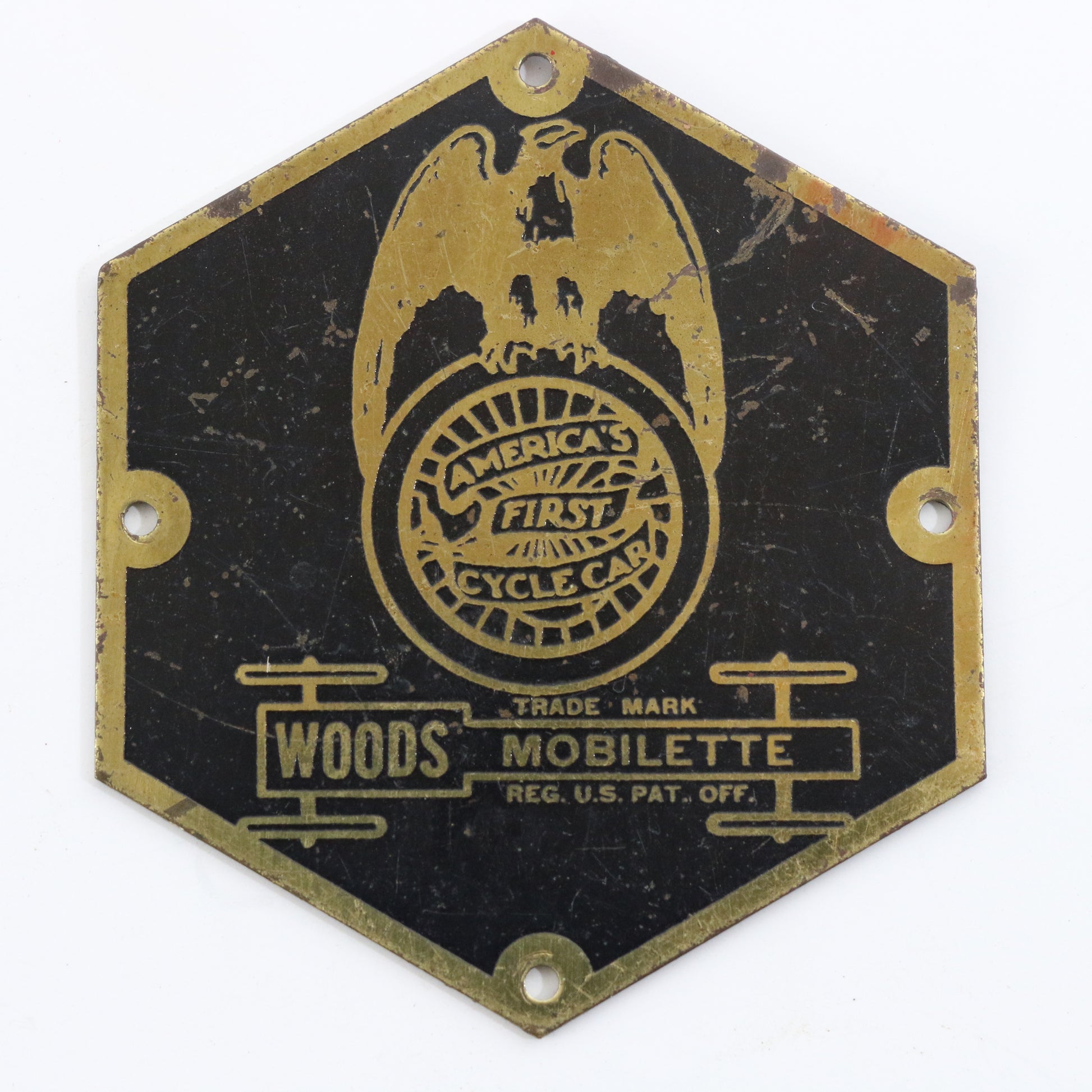 Woods Mobilette Americas First Cycle Car 1913-1917 Automobile Emblem Badge