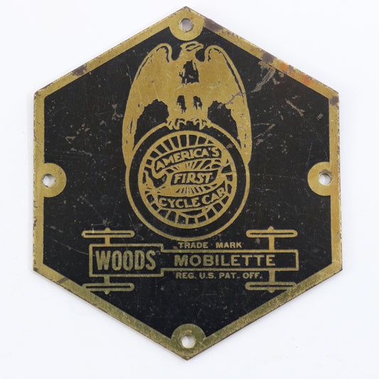 Woods Mobilette Americas First Cycle Car 1913-1917 Automobile Emblem Badge