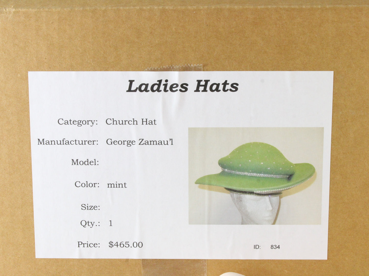 George Zamaul Couture Ladies Mint Green Felt Hat W/ Rhinestones 7 56cm