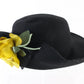 Miss Bierner Ladies Elegant Black Wool Felt Hat W/ Yellow Flower 7 1/4 58cm