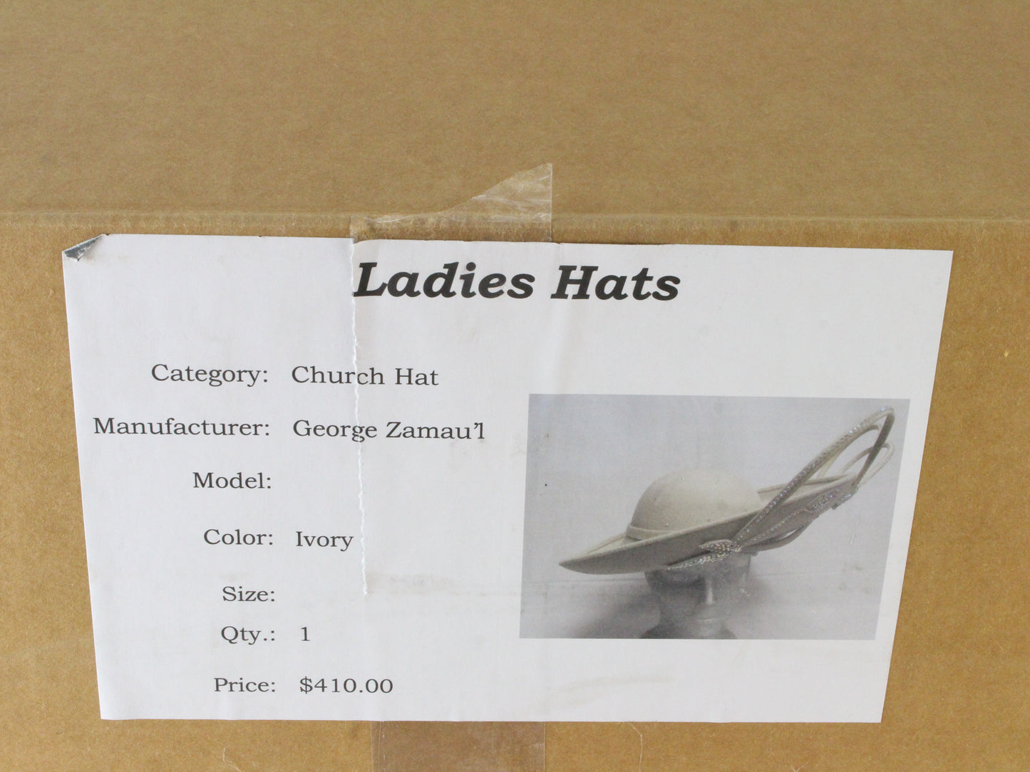 George Zamaul Ladies Couture Ivory Felt Boutique Hat W/ Rhinestones 7 1/8 57cm