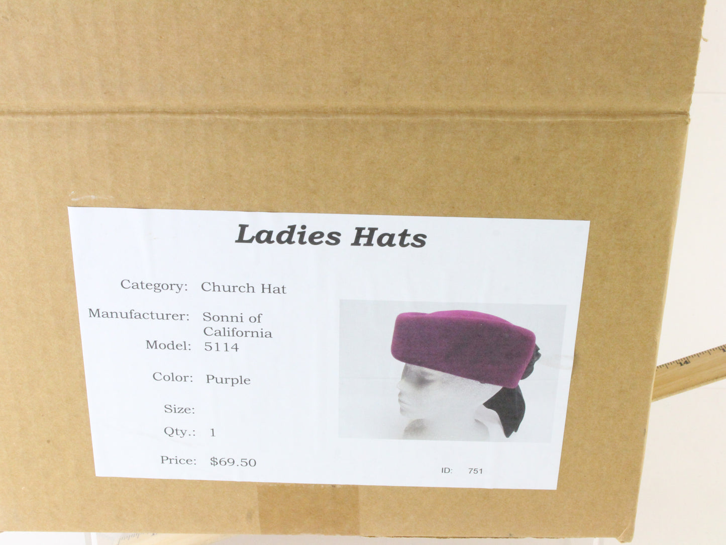 Sonni Of California Ladies Boutique Purple Felt Hat W/ Flower 7 1/8 57cm