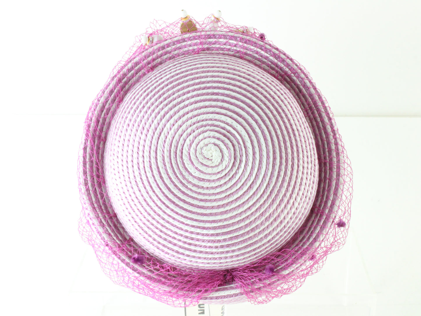 Don Anderson Ladies Boutique White and Fuchsia Striped Hat W/ Beads 7 1/8 57cm